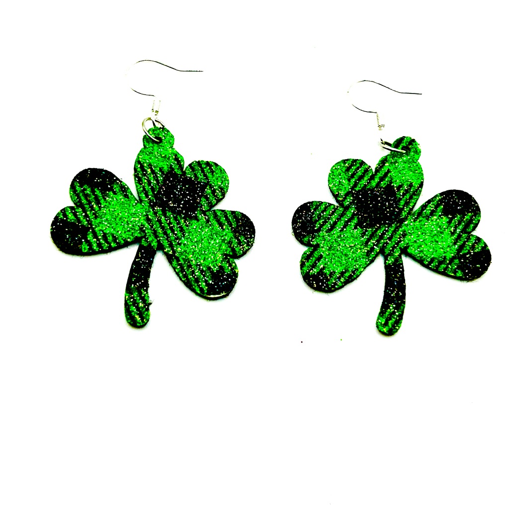 New St. Patrick's Day Lucky Irish Green Plaid Shamrock Earrings